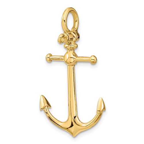 14k Yellow Gold 3-D Anchor With Shackle Bail Pendant 1 1/4in