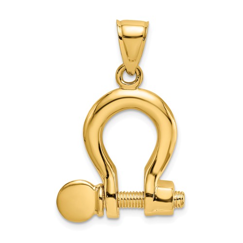 14k Yellow Gold 3-D Shackle Pendant with Polished Finish 3/4in