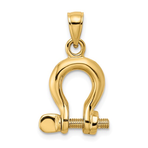 14k Yellow Gold 3-D Shackle Pendant with Moveable Screw 5/8in
