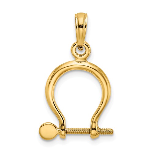 14k Yellow Gold 3-D Shackle Charm with Moveable Screw 1/2in
