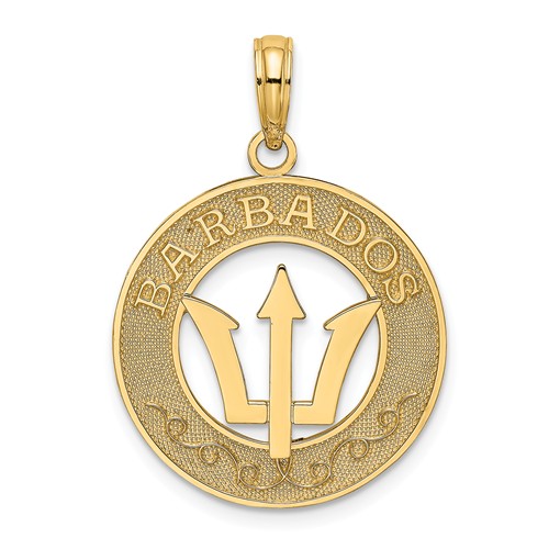 14k Yellow Gold Barbados with Trident Spear Pendant 3/4in