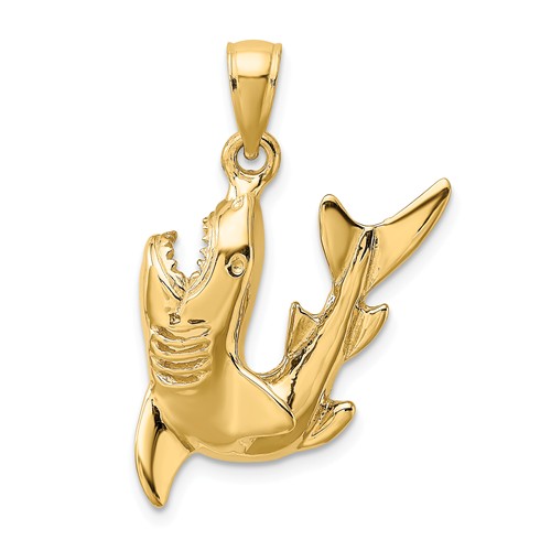 14k Yellow Gold Curved Shark Pendant 3/4in