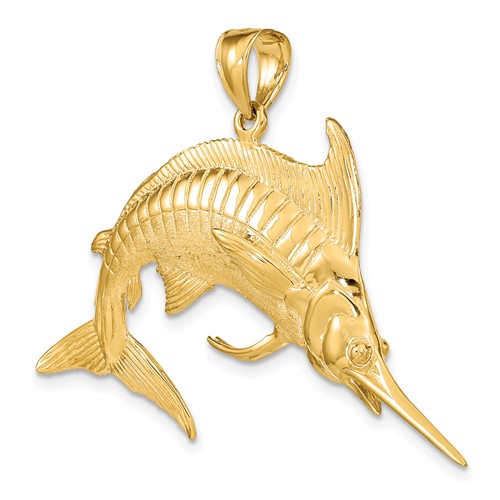 14k Yellow Gold 3-D Blue Marlin Pendant 1in