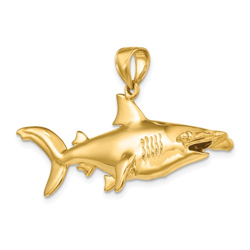 14k Yellow Gold 3-D Hammerhead Shark Pendant 2in