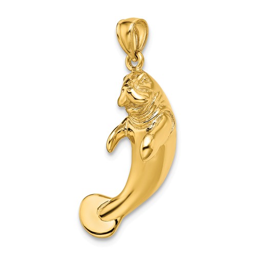 14k Yellow Gold 3-D Polished Manatee Pendant 1in