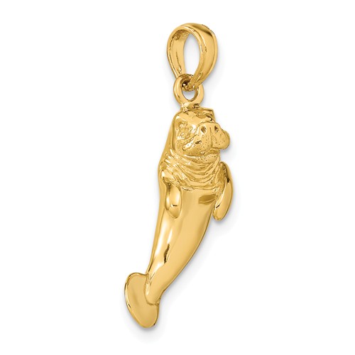 14k Yellow Gold 3-D Manatee Pendant 3/4in