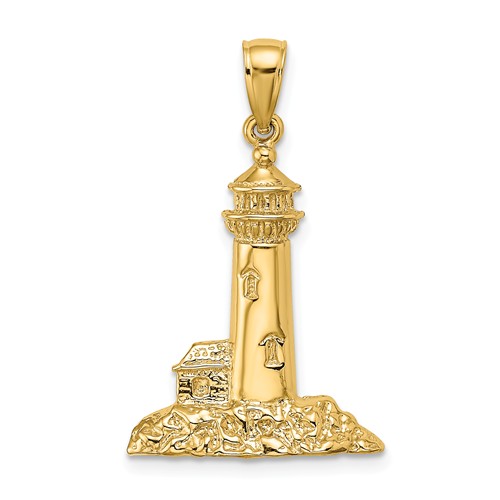 14k Yellow Gold Lighthouse Pendant with Polished Finish 7/8in