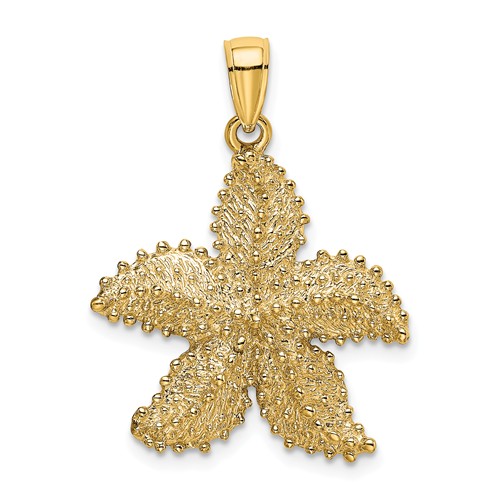 14k Yellow Gold Starfish Pendant with Beaded Texture 7/8in