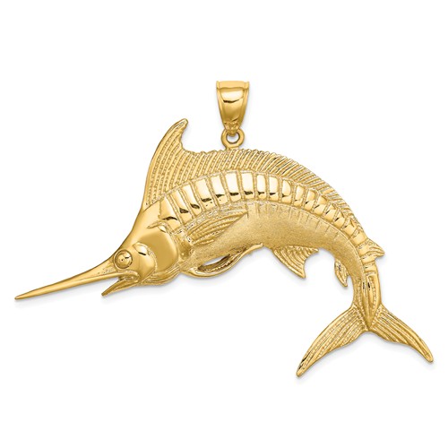14k Yellow Gold Extra Large Blue Marlin Pendant