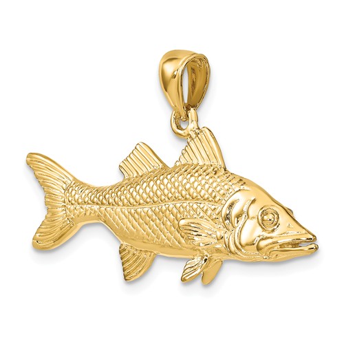 14k Yellow Gold 3-D Large Snook Fish Pendant 