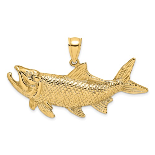 14k Yellow Gold Tarpon Pendant with Open Mouth