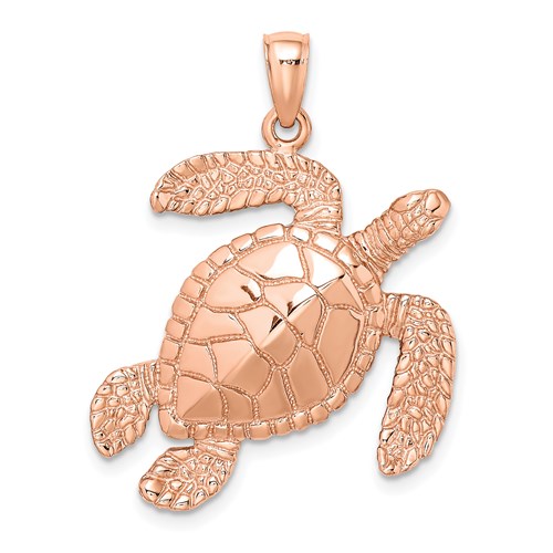 14k Rose Gold Sea Turtle Pendant 1in