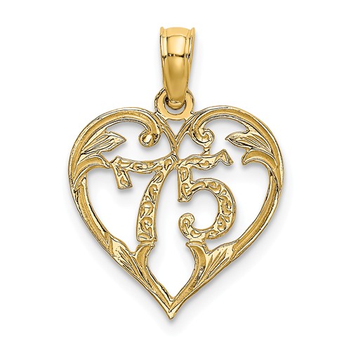14k Yellow Gold 75th Anniversary Heart Pendant
