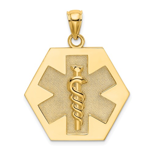 14k Yellow Gold Hexagon Caduceus Pendant 1in