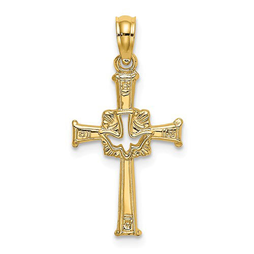 14k Yellow Gold Cross with Holy Spirit 3/4in