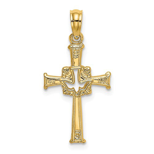 14k Yellow Gold Cross with Holy Spirit 3/4in