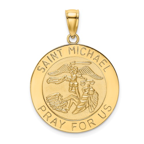 14k Yellow Gold Round St. Michael Medal 7/8in