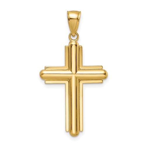 14k Yellow Gold Latin Cross Pendant with Beveled Frame 1in