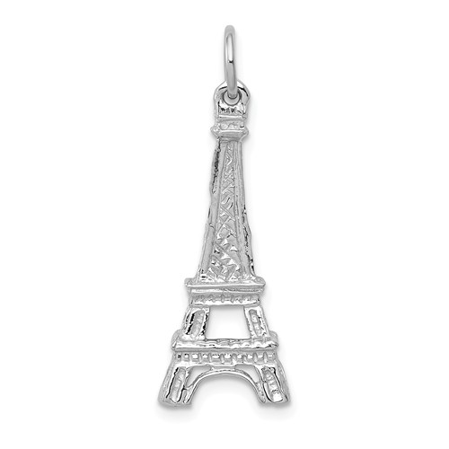 14k White Gold Polished Eiffel Tower Pendant 1in
