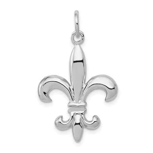 14k White Gold Fleur De Lis Pendant 1in