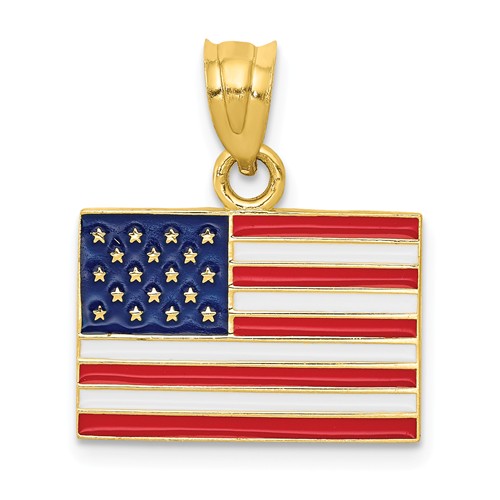 14k Yellow Gold Enameled American Flag Pendant 1/2in