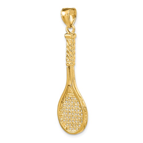 14k Yellow Gold 3-D Slender Tennis Racquet Pendant 1in
