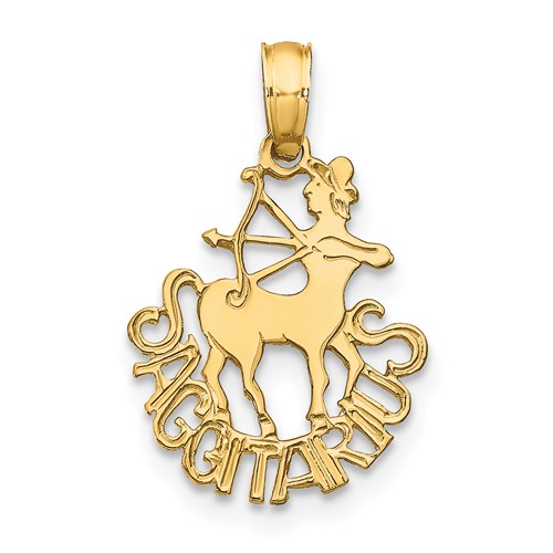 14k Yellow Gold Sagittarius Pendant with Block Letters 5/8in