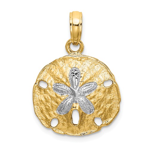 14k Yelllow Gold Sand Dollar Charm with Rhodium-Plated Center 5/8in