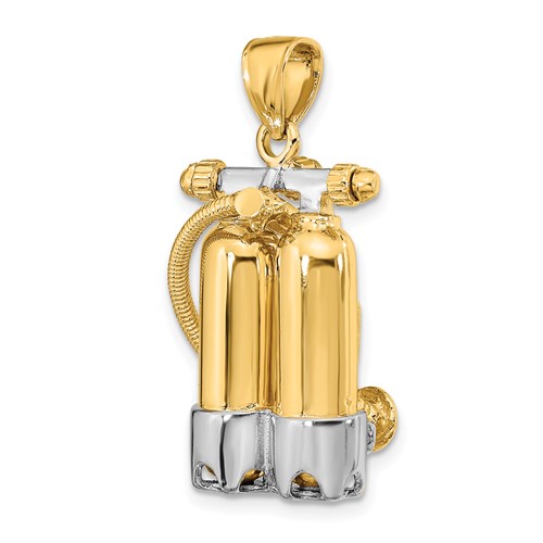 14k Yellow Gold Scuba Tanks Pendant With Air Hose