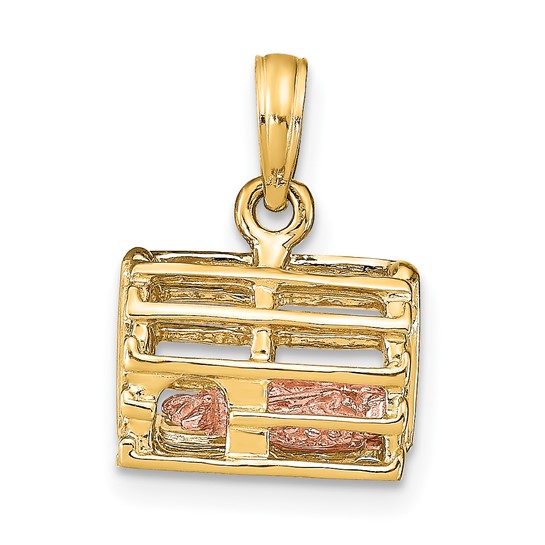 14K Two-Tone Gold Small Moveable 3-D Lobster Trap Pendant