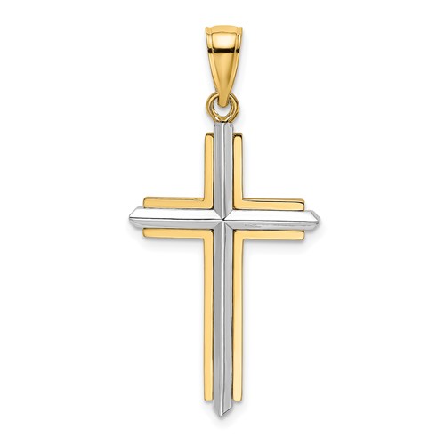 14k Two-tone Gold Pointed Latin Cross Pendant 1in