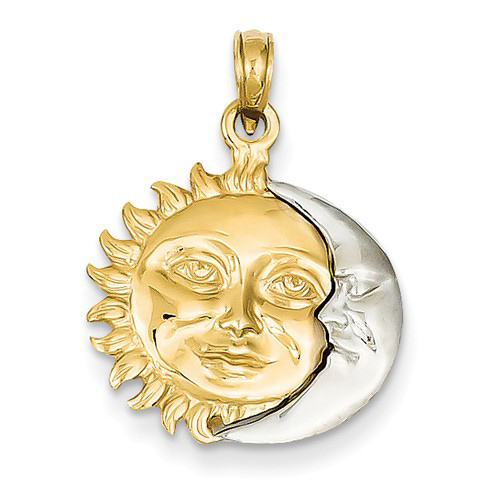 14kt Two-tone Gold Small 3-D Sun and Moon Pendant