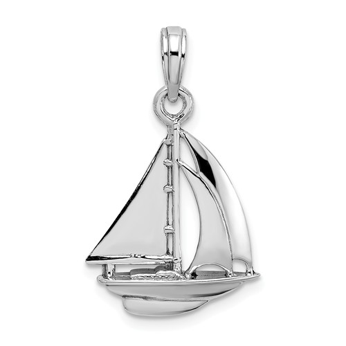 14k White Gold 3-D Cutter Sailboat Pendant