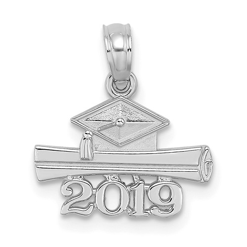 14k White Gold 2019 Graduation Cap and Diploma Pendant
