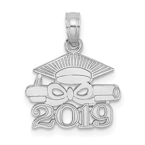 14k White Gold Graduate Cap with Diploma 2019 Pendant