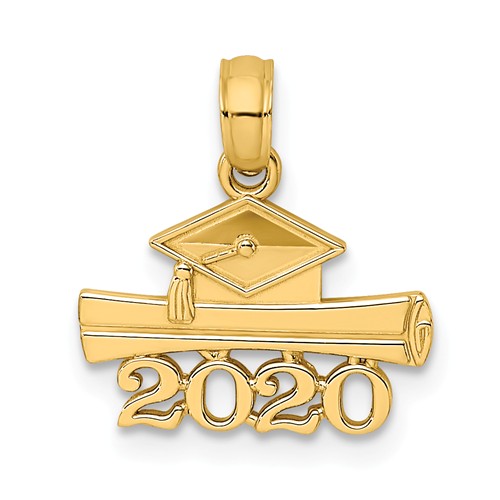 14k Yellow Gold 2020 Graduation Cap and Diploma Pendant