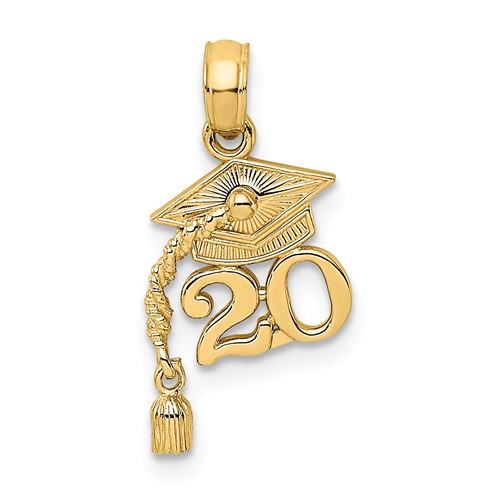 14k Yellow Gold 2020 Graduation Cap with Tassel Pendant