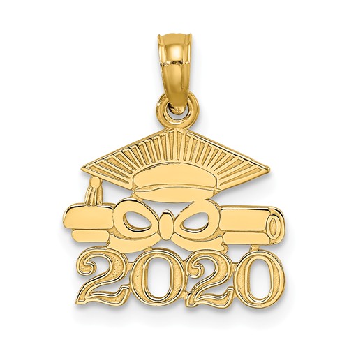14k Yellow Gold Graduate Cap with Diploma 2020 Pendant
