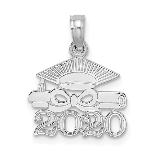 14k White Gold Graduate Cap with Diploma 2020 Pendant