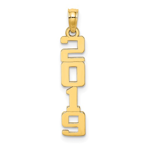 14k Yellow Gold Vertical 2019 Graduation Charm in Block Letters