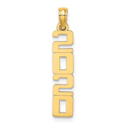 14k Yellow Gold Vertical 2020 Graduation Charm in Block Letters