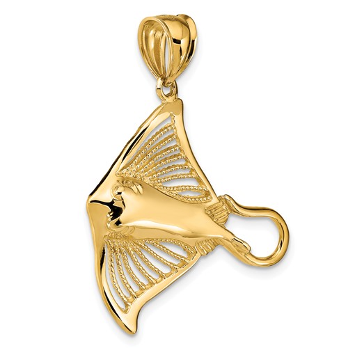 14k Yellow Gold Cut-Out Stingray Pendant with Beaded Accents