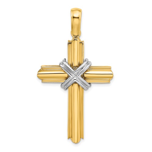 14k Yellow Gold Cross Pendant with With Rhodium X Center 1.5in