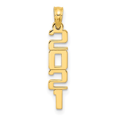 14k Yellow Gold Vertical 2021 Graduation Charm in Block Letters