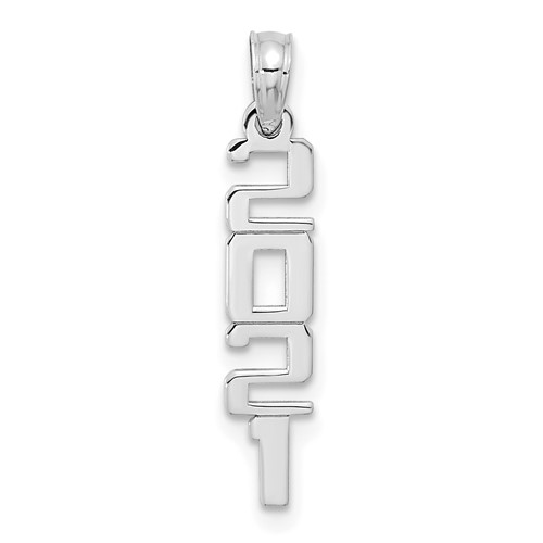 14k White Gold Vertical 2021 Graduation Charm in Block Letters