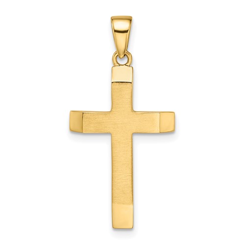 14k Yellow Gold Satin Polished Cross Pendant with Tapered Ends 1in