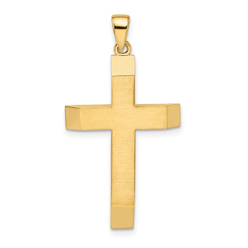 14k Yellow Gold Satin Polished Cross Pendant with Tapered Ends 1.25in