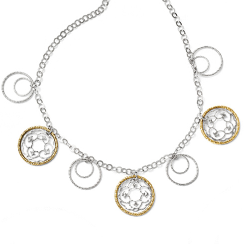 Sterling Silver Gold-plated 18in Textured Circles Necklace