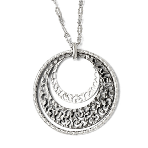 Sterling Silver Ruthenium-plated Textured Circles Necklace