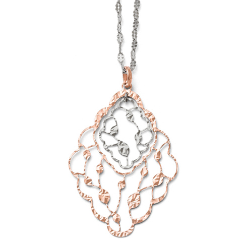 Sterling Silver Rose Gold-plated 18in Textured Leaf Necklace